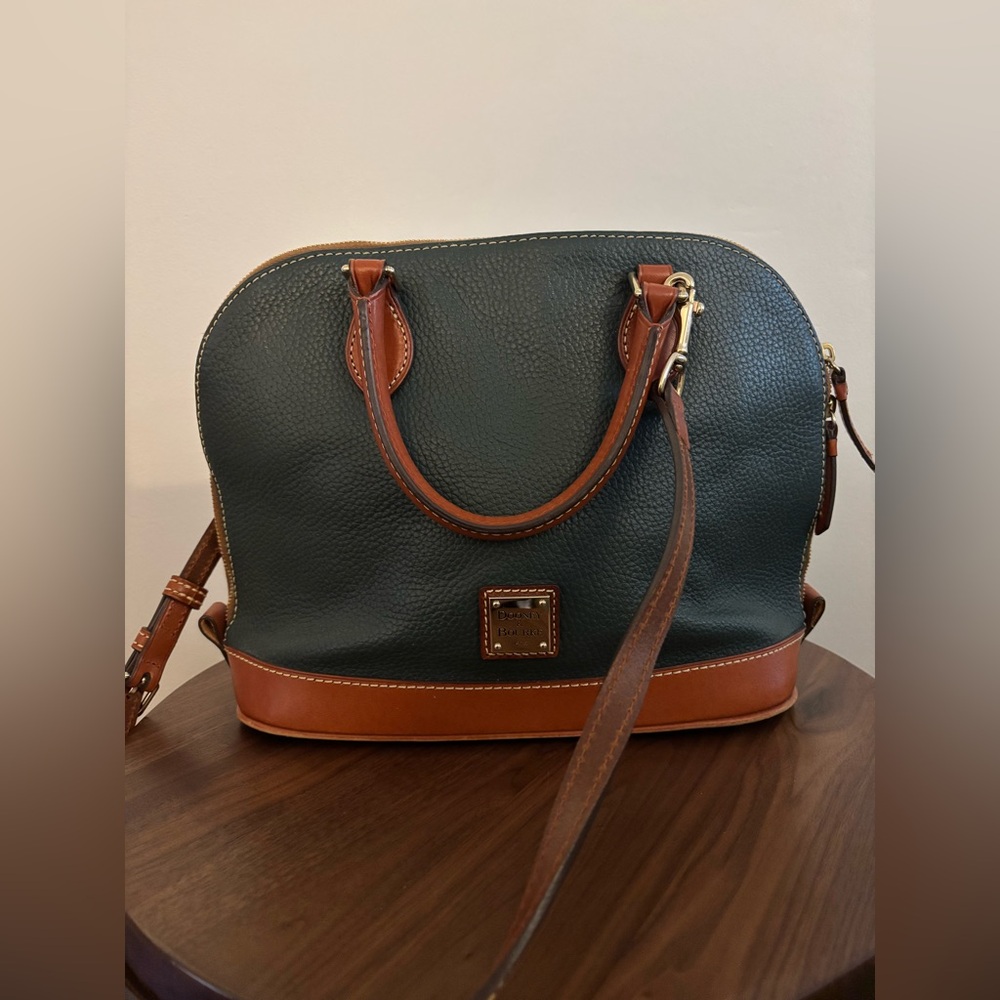 Dooney & Bourke Pebble Grain Zip Zip Satchel Forest Green and Tan